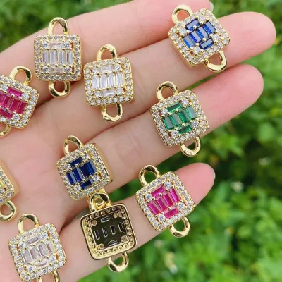 hot sale colorful square charms brass connector for bracelet necklace jewelry making