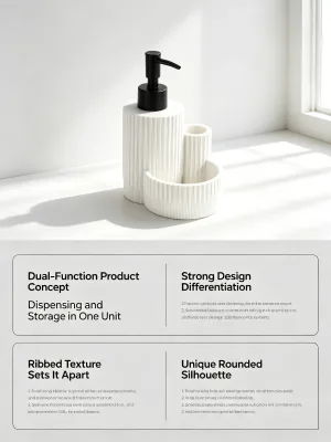 Fluted Roman Column Soap Dispenser with 2-In-1 Sponge Holder White