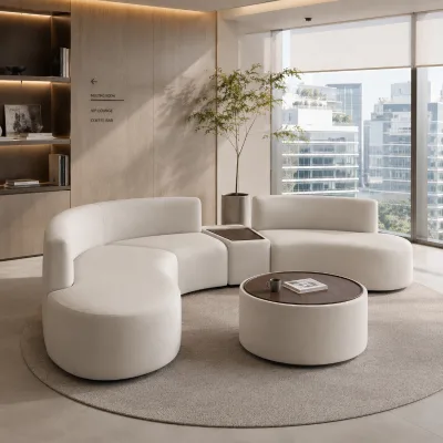 Modern Curved Sectional Sofa Reception Couch for Beauty Salon Hotel Lobby Sales Office Waiting Area Office Commercial Furniture