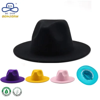 Customization In-stock Solid Color British Retro Style Fedora Hat Cowboy Wide Brim for Unisex Casual Party Travel Wedding Night