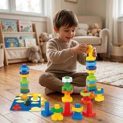 49 Pieces Set Big Block Colorful DIY Screw Shape Matching Nut Bolt Assembly Educational Toy