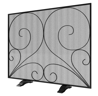 Single Panel Metal Fireplace Screen Handcrafted Wrought Iron Mesh Fire Spark Guard Freestanding Hearth Decorative Black