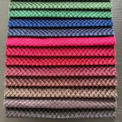 Mica Warp Knitted Diamond Jacquard Fabric with Composite Backing, Textured Grid Sofa Upholstery Fabric
