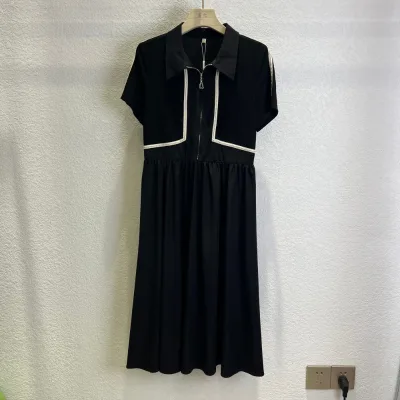 New Summer Collection Elegant Casual A-Line Office Dress for Women Solid Pattern Office Lady Style with Natural Waistline