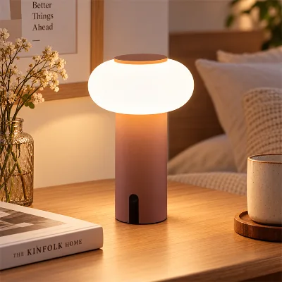 Modern Portable Rechargeable Table Lamp, Mushroom Design LED Desk Light with Warm Light for Home Decor Bedroom Nightstand Office