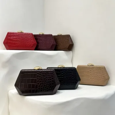 Retro crocodile Texture Premium Clutch Bag Stone Pattern Gold Metal Buckle Design Dinner Bag Alligator Hexagon Evening Purses