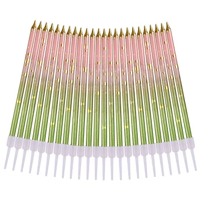 24pcs/box Special Pencil Art Gradient Pink Green Gold Long Thin Birthday Parties Wedding Decorations Birthday Party Cake Candles