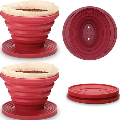Collapsible Portable Camping Coffee Maker Reusable Silicone Pour-over Dripper with Filter Grinder and Box Packed Tea Tools