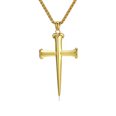 European and American Retro Stainless Steel Stud Cross Necklace, Niche, High-end, Punk, Artistic, Versatile Cross.