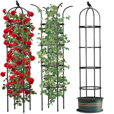 1pcs Modern Obelisk Trellis 6.2 FT Rustproof Plastic Coated Metal Plant Support for Tomato Cucumber Grape Flowers Easily Trellis