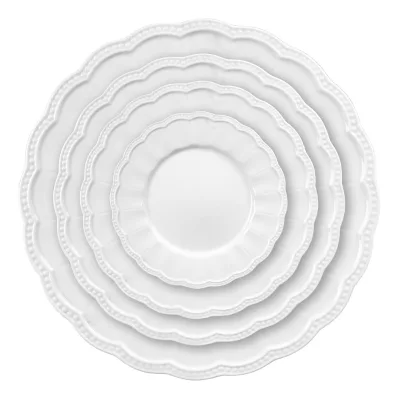 Factory Direct Sale Lace Embossed Bone China Plate Modern Ceramic Dinnerware Set Pure Color French Retro Palace Style for