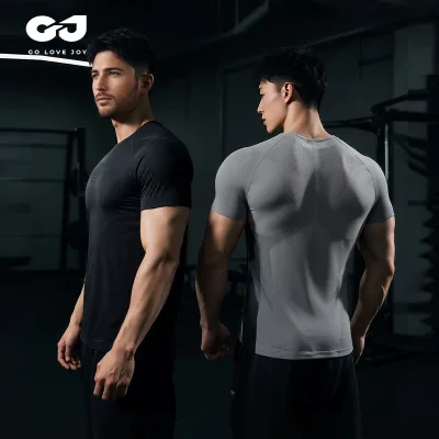GJ JS05 Fashion Men's Workout Breathable Grid T-Shirts Dry Fit Sun Shirts Lightweight Cooling Tee for Athletic, Running, Hiking