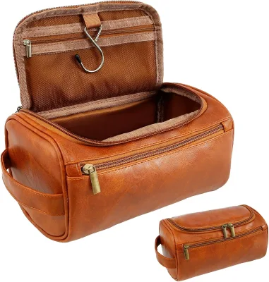 Travel Toiletry Bag Leather Cosmetic Bag Large Makeup Bag with Hanging Hook