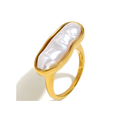 Vintage Style Size 7 pearl ring18k Gold Stainless Steel Irregular Baroque Resin Pearl Ring Elegant