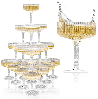 15-Pack Premium Plastic Champagne Flutes Stackable Ribbed Design for Sparkling Wine & Celebrations