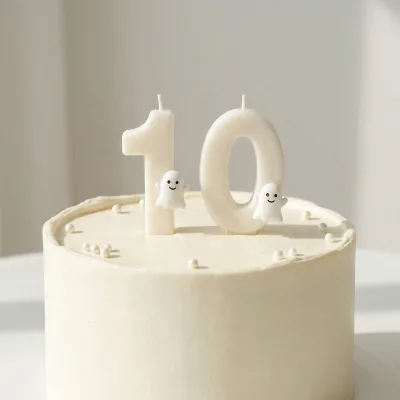 Cute Ghost Number Birthday Candles, Spooky One First Birthday Cake Topper, Matte Off-White Ghostly Halloween Party Decor 0-9