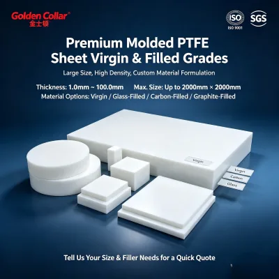 PTFE Sheet Chemical Resistant High Temp Non-Stick Board Stock for CNC Machining Molding Parts Fabrication High Strength Flame