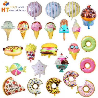 Aluminum Film Balloons (Donut Ice Cream Shapes) & Sweet Wheat Rings No Pattern Birthday Party Decorations