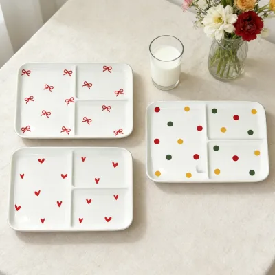 Square Cute Cartoon Eco-Friendly Porcelain Serving Plate Custom Kitchen and Dining Food Compartments Plate Set