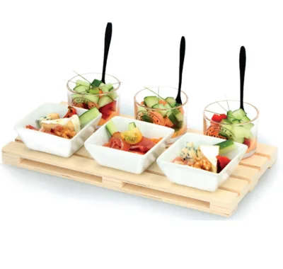 10 Pcs Wooden Appetizer Platter Tray Serving Starter Snack Dish Table Setting
