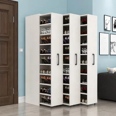 Large Capacity Pull-out Shoe Cabinet 30 Shelves White MDF Storage Wheeled Casters Minimalist Living Room Furniture Schuhschrank