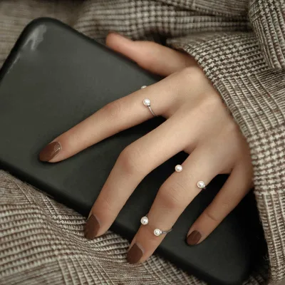 INS Niche Open for Pearl Ring for Women Korean Style Simple Fashionable Stacking Tail Ring for Xiaohongshu