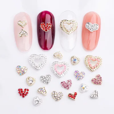 DN Heart Shaped Nail Charms with Pearl Jewelry Multi-Colors Designer Diamond Charms for Luxury Alloy Nails Accessories