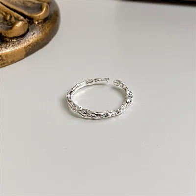 Fashion Simple Geometric Design Irregular Thin Adjustable 925 Silver Ring for Unisex High Quality Gift