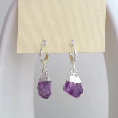 925 Silver Fine Jewelry Raw Birthstone huggies Earrings Women Genuine Ruby Real Birthstone Hoop Earring