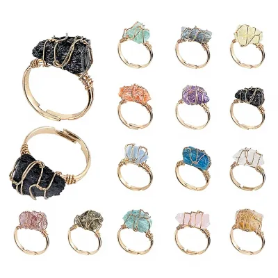 Cross-border Natural Crystal Original Stone Ring Tiger's Eye Amethyst Handmade Silk Winding Adjustable Irregular Design for Men