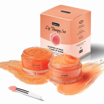Private Label Peach Lip Balm Mask & Lip Scrub Kit Collagen Mask Moisturizer and Exfoliator Sugar Scrub
