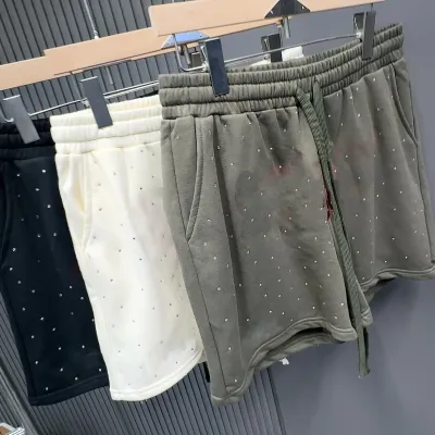 OEM Custom Full Rhinestone Mens Shorts Fashion Streetwear Side Pockets Drawstring Sweat Shorts
