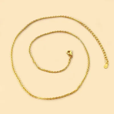 FOXI Manufacturer 925 Sterling Silver Chain 18k Gold Plated Flat 1.5mm Cable Chain Solid S925 Silver Cross Chain Necklace