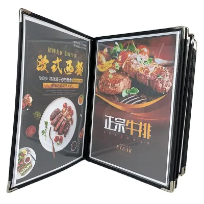 Custom Presentation Menu Pu A4 Leather New Menu Folder Menu Book Cover for Restaurants Lighting for 5 Star Hotel Notepad