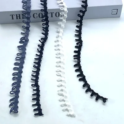1.2CM Clothing Sewing Black White Hoop Button Trim Knitted Braided Elastic Gathered Tatted Lace Edging Ribbon