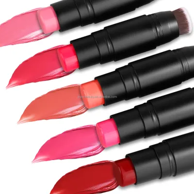 DE'LANCI Professional Double-head Blush Cream Waterproof Moisturizing Rouge Stick with Brush Makeup 2 in 1