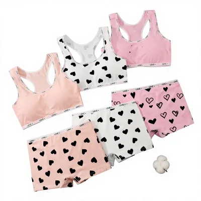 Polyester/Cotton Solid Breathable Underwear Student Girl Puberty Sports Vest Set Junior High School Bra Cross-border Plus Size