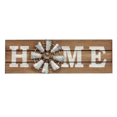 Handmade Decorative Custom Tabletop Wall Decor Hanging Farmhouse Rustic Wooden Sign with Metal Windmill Wood Signs Home Decor