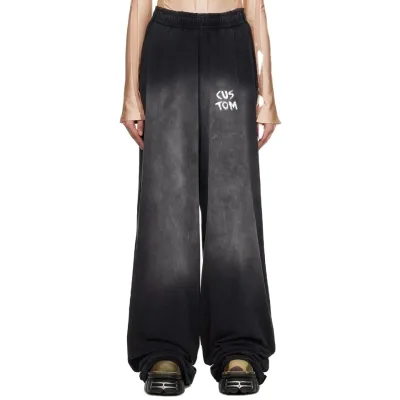 Customized Men's French Terry Jogger Pants Acid Washed Stacked Sweatpants Raw Edge Cuffs Streetwear Casual Trousers