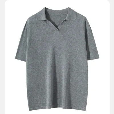 2024 Summer Hot Selling Cashmere Polo Man Fashion Shirt Knitted Wool Short Sleeve Cashmere Blend Silk Thin T Shirt for Men