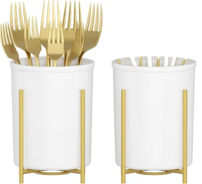 Lifewit Modern 2-Piece Ceramic Kitchen Utensil Holder Stand with Cutlery Basket for Forks/Spoons/Knives Camping/Party Use