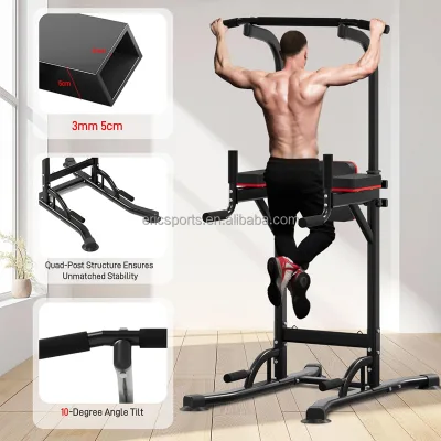 Multi-Functional Steel Power Tower Dip Bar Station Freestanding Stand for Home Gym Body Building
