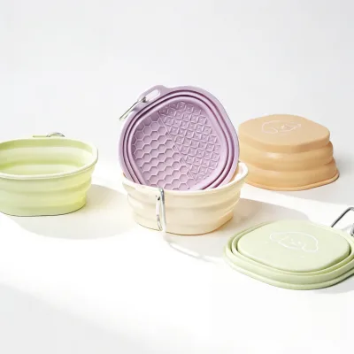 Collapsible Silicone Pet Bowl with Slow Feeder Insert Portable Travel Dog Bowl with Carabiner for Food and Water