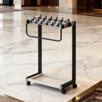 EASTON Hotel Lobby Stainless Steel Umbrella Display Stand Holder with Black Powder Coating 12-Capacity Freestanding Design