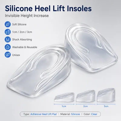 Silicone Heel Lift Insoles Durable Breathable Eco-Friendly Invisible Height Increase Pads Shock Absorbing for Women 1cm 2cm 3cm