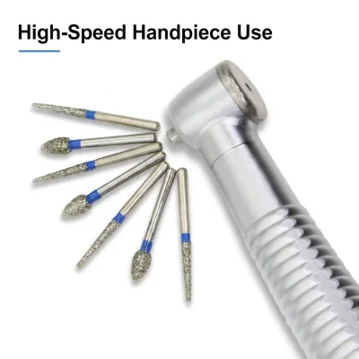 10Pcs/Box Dental Diamond Burs for High Speed Handpiece Stainless Steel Round Pear Drill Bits