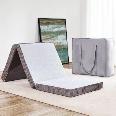 3 Inch Tri-fold Memory Foam Mattress Topper with Washable Cover Guest Beds Foldable Bed