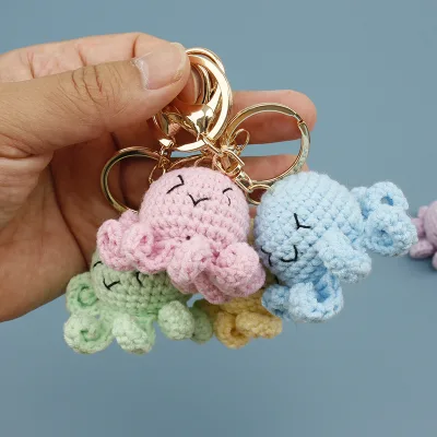 WOWEI Handmade Polyester Crochet Five-Petal Flower Scent Bonding Keepsake Keychain Souvenir Gift