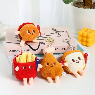 Wholesale Promotion Creative Burger, French Fries, Hot Dog, Chicken Leg Plush Keychain, New Bag Pendant Gift Doll Keychain