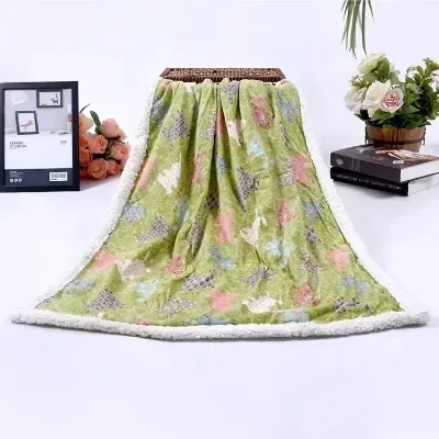 New Design Animal Cartoon Printed Blankets Kids Coral Fleece Sherpa Blanket for Children